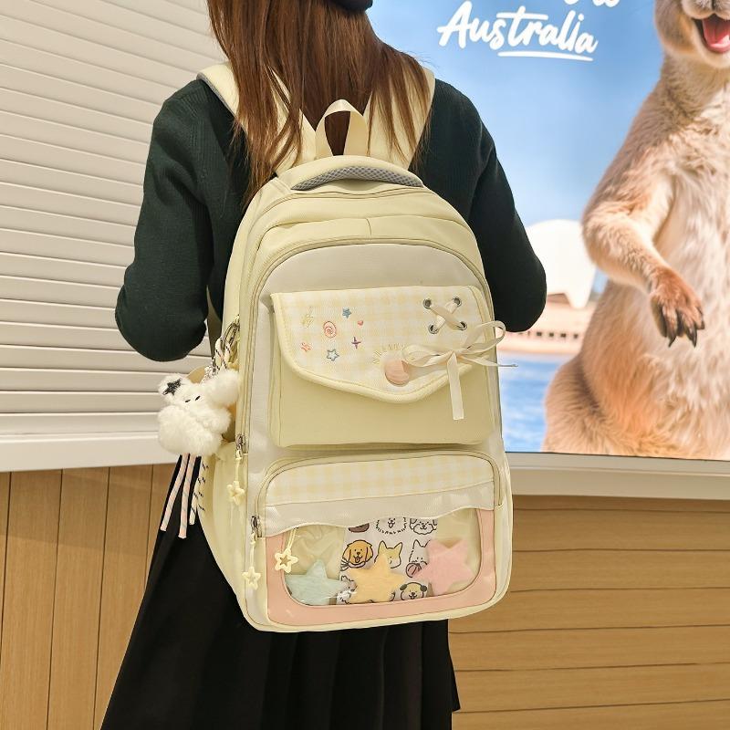 Japanese two-dimensional transparent pain bag, high-value ins college style plaid middle school student multi-compartment backpack