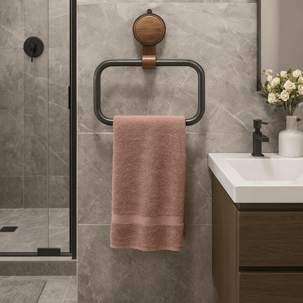 Aluminum Alloy Walnut Wood Towel Holder No Drilling Wall-Mounted Suction Cup Towel Rack Medieval Style Removable