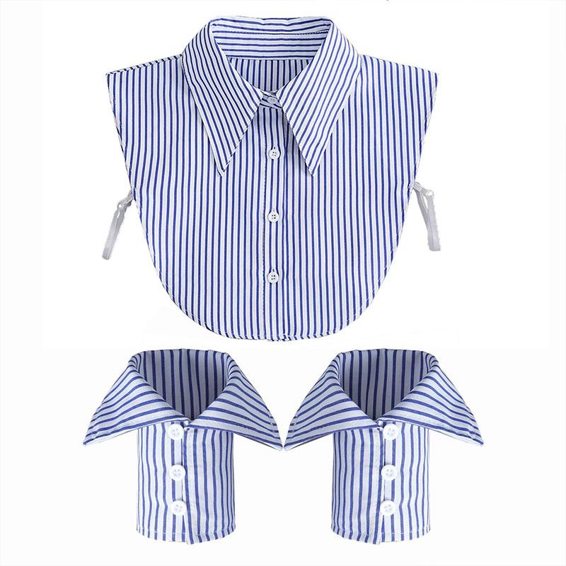 White Big Lapel Fake Collar And Black Detachable Cuff Lace False Collar Stand Removable Faux Col for Women Half Shirt Accessory