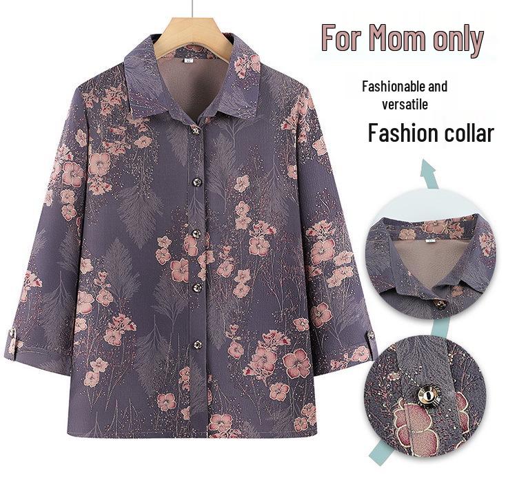 Grandma Chic Seven-Sleeve Lightweight Blouse for Elderly Women - Plus Size Summer Top