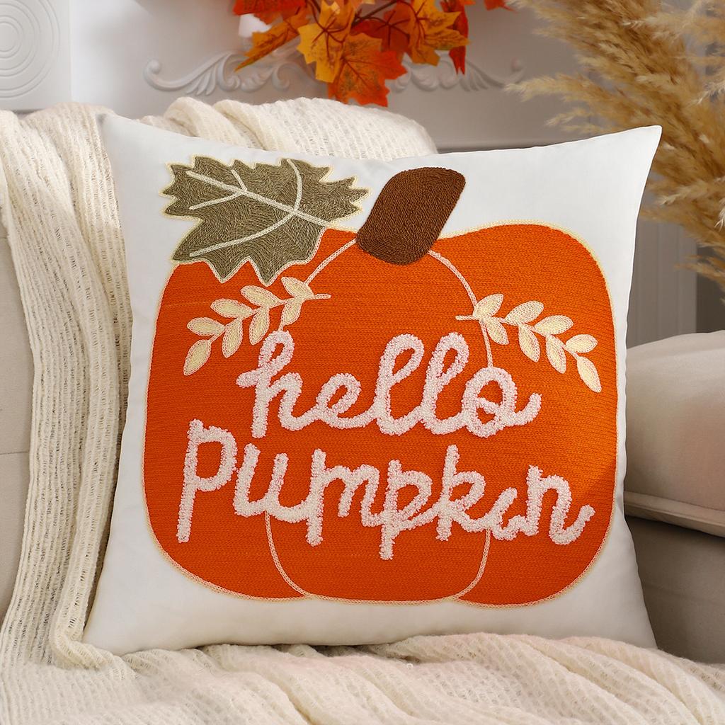 Halloween Pumpkin Pillowcase Embroidered Velvet Pillow Cover Plush Cushion Case Spooky Sofa Decor Cozy Bedroom Accent