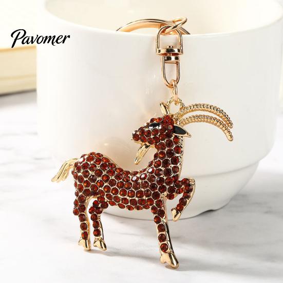 Realistic Goat Charm Keychain with Sparkling Rhinestone, Golden Plated Sheep Alloy Bling Keyring, Animal Pendant for Backpack Handbag