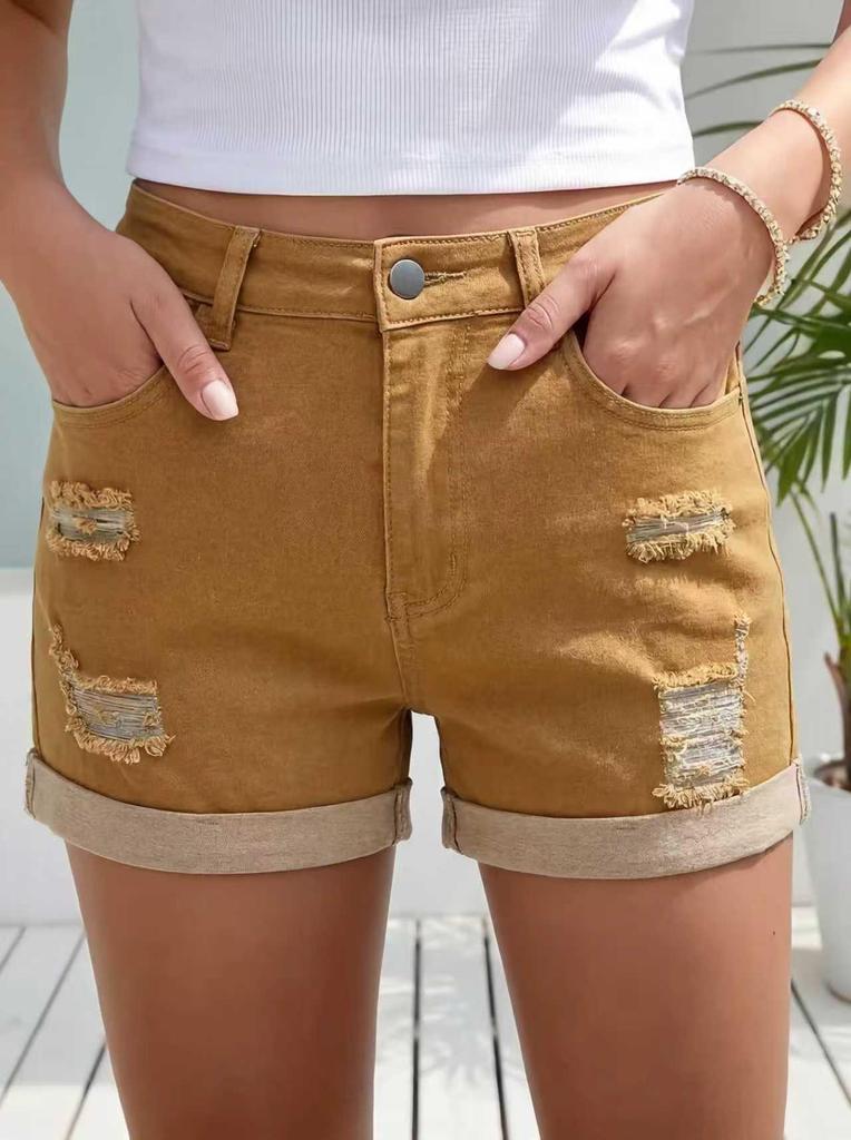 High-Waisted Women's Elastic Denim Street Style Shorts