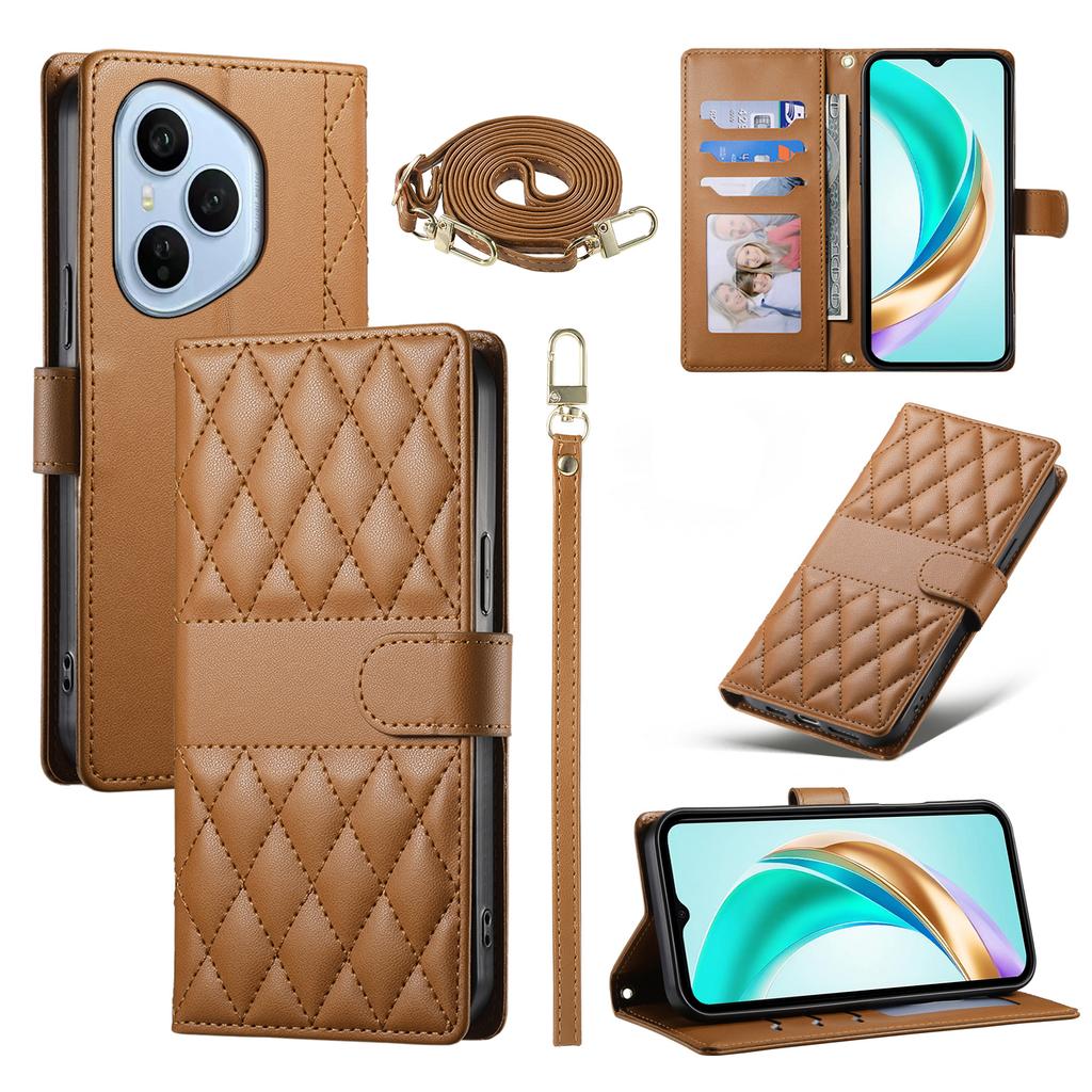 For Honor 400 Pro 5G (Global) Case Rhombus Stitching Wallet Stand Leather Phone Cover with Long/Short Strap
