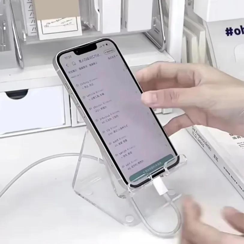 Ins Acrylic Transparent Minimalist Foldable Phone Holder Desktop Lazy Tablet Stand For iPhone iPad Galaxy Tab Smartphone Bracket