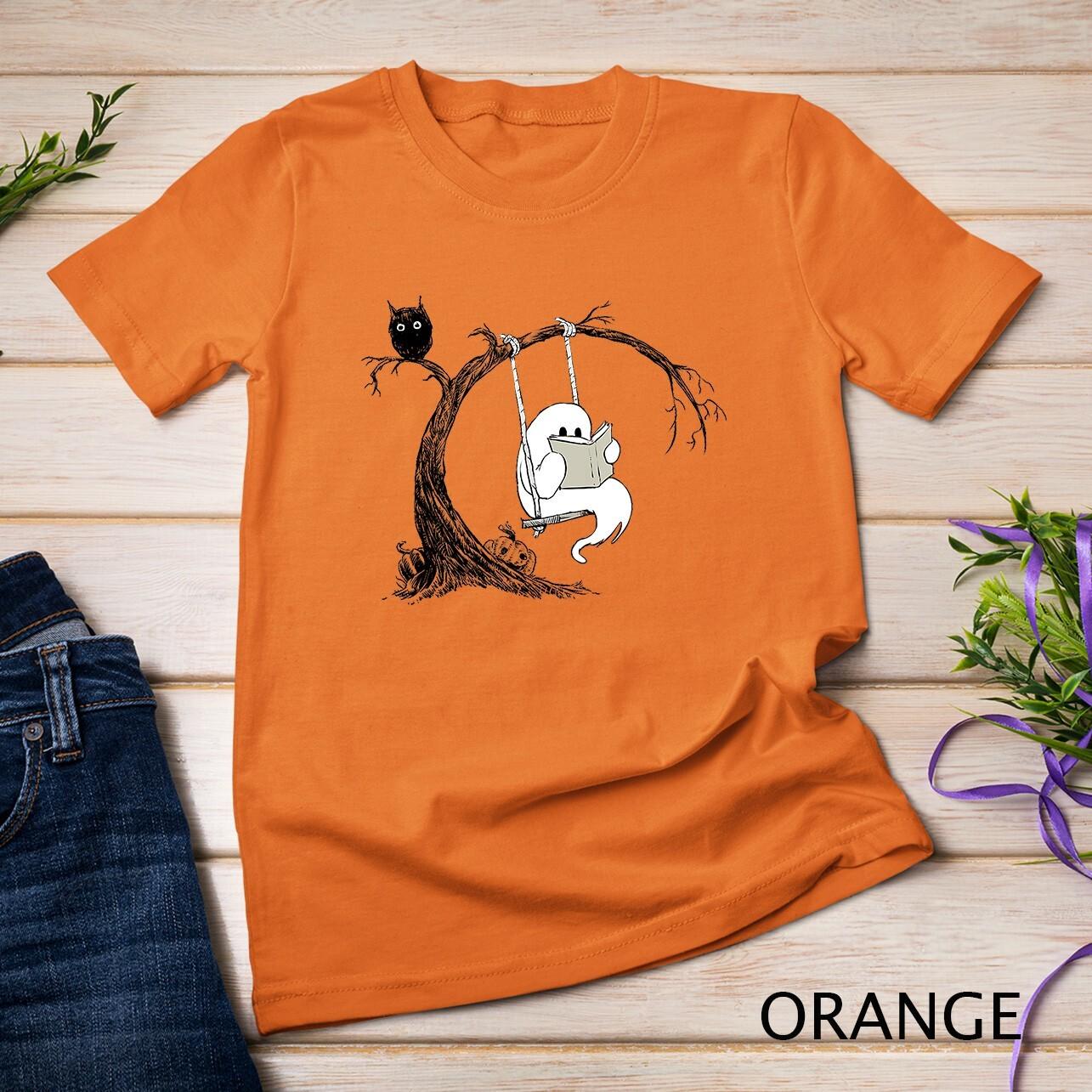 Cute Ghost swinging reading book Halloween ghost costume T-Shirt Mens Womens Tees Top Unisex T-Shirt Mens Womens Tees Top XL