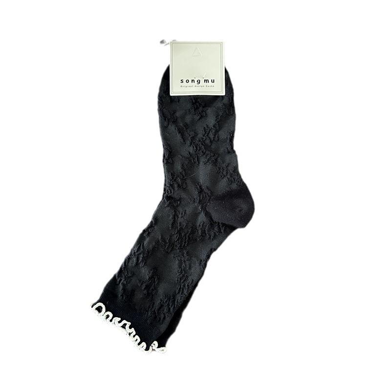 Mori Socks Women'S College Wind Fungus Edge Butterfly Trend Retro Women'S Cotton Socks Medium Tube Socks