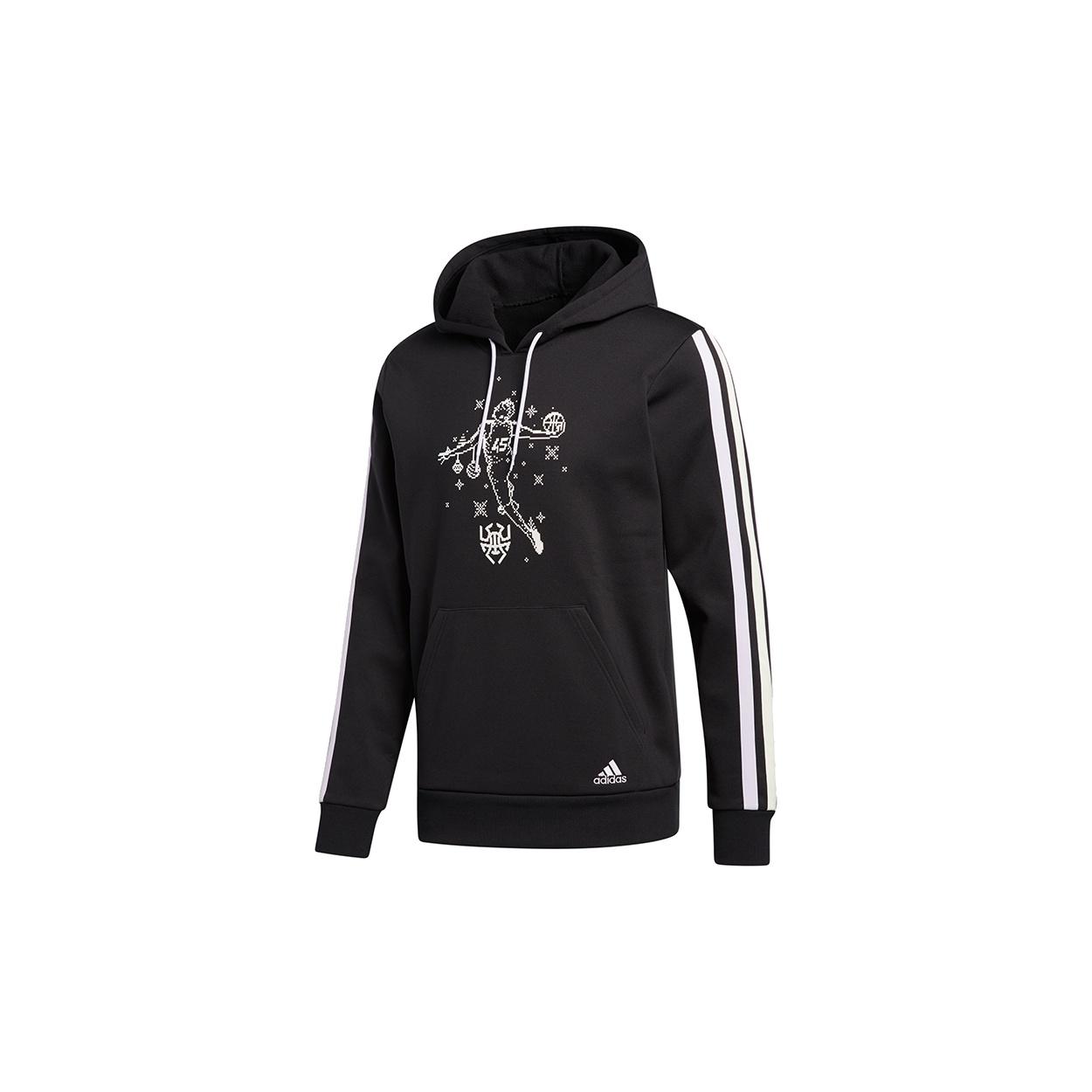 adidas Don Decorate Po Solid Color Stripe Basketball Casual Sports hooded Pullover Black Men s GU0505 XL