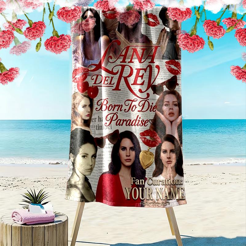 Name Custom Lana Del Rey Poster Print Beach Towel, Large Soft Quick Dry Towel for Beach Camping Swimming