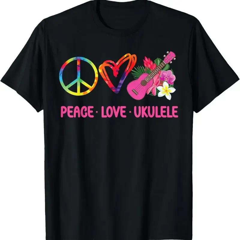 Hawaiianische Ukulele Uke Batik Frieden Liebe T-Shirt