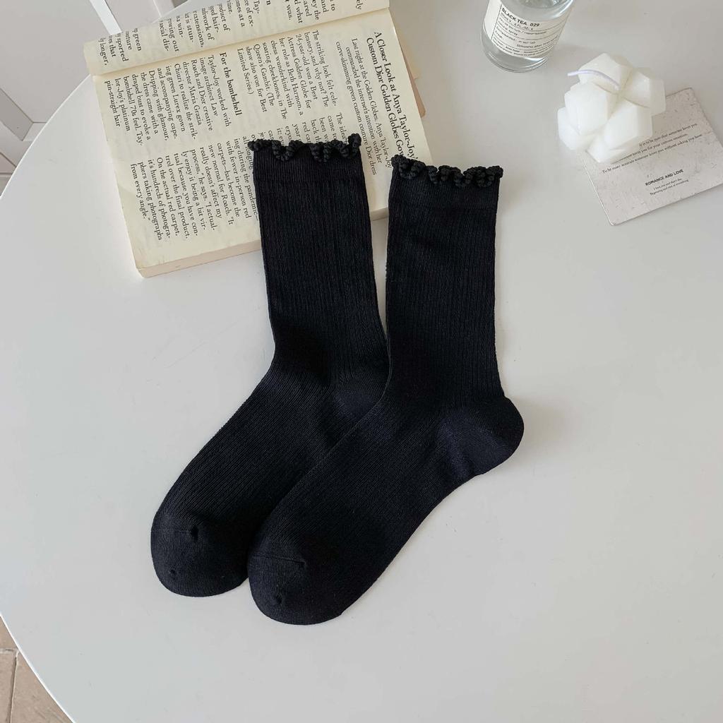 Boneless Socks Summer Thin Mesh Breathable Stacking Socks Wooden Ear Edge Medium Tube Socks Loose Lace Confinement Socks Women