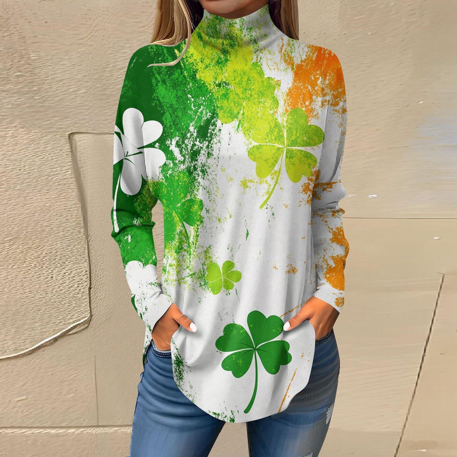 

Женская мода Повседневная свободная водолазка St. Футболки с принтом ко Дню Святого Патрика XL