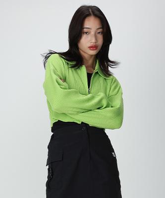Vleti Wool Calla Two-Way Crop Knit Cardigan (Green)