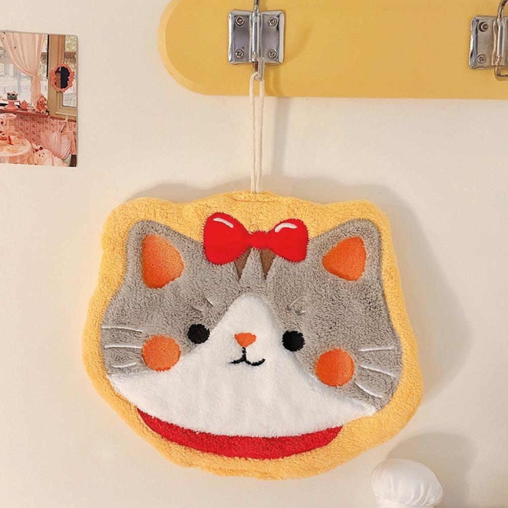 Super Absorbent Kitten Hand Towels Hangable Quick Dry Hand Towels Cartoon Coral Fleece Hand Towel