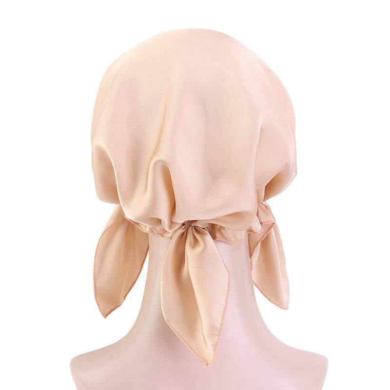 1Pc Women's Comfortable Headscarf Turban Head Cover Solid Color Hair Care Bonnet Hat Night Sleep Cap Imitated Silk
