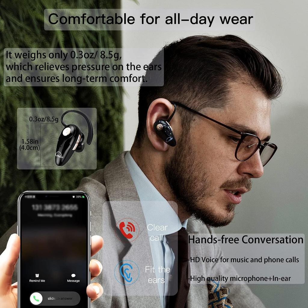 Bluetooth Headset, V5.0 Ultralight Wireless Headphone Cell Phone Earpiece with Mic Headsetcase,Volume Control, Handsfree Earbud,Compatible with