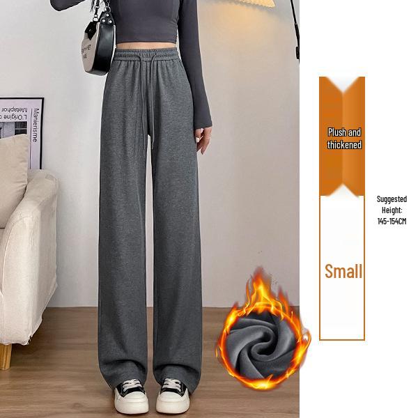 Women's Korean Style High Waist Wide Leg Sweatpants - Petite, Warm, Drape, Casual Sports Pants for Spring 2026