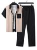 Men's 2024 Spring/Summer Color Block Waffle Corduroy Two-Piece Set