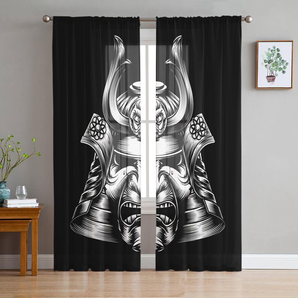 Japanese Anime Character Bushido Translucent Drapes ideal for Living Room Kitchen Tulle Windows Voile Yarn Curtains ideal for Bedroom Space Decor