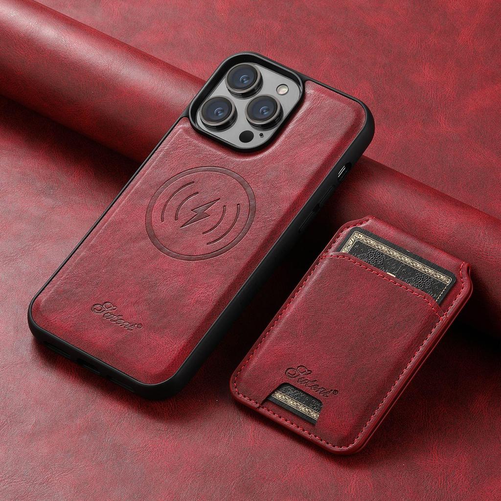 iPhone 17 Pro MagSafe Leather Case with Wireless Charging & Magnetic Card Holder Stand