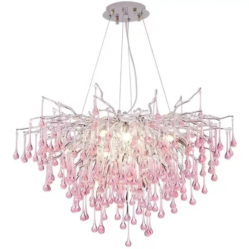 Creative Tree Branch Chandelier for Bedroom Girl Room Decoration Hanging Lamp Lovely Cute Pink Blue Pendant Lighting Fixture