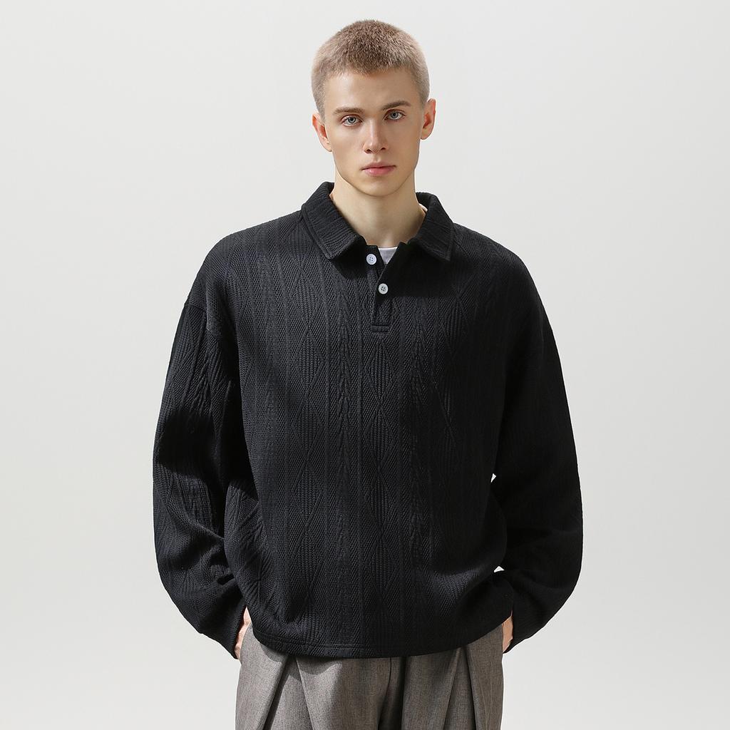 Men's Knit Polo Long Sleeve Sweaters Collared Polo Sweater Casual Dress Pullover Golf Sweaters Knitted Polos V Neck Button Pullover Sweaters for Men