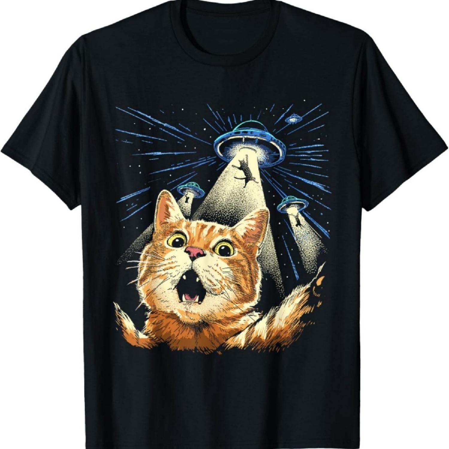 Футболка с инопланетным котом, смешная футболка с котом-захватчиком, селфи с котом, похищение НЛО XXXXXL разноцветный