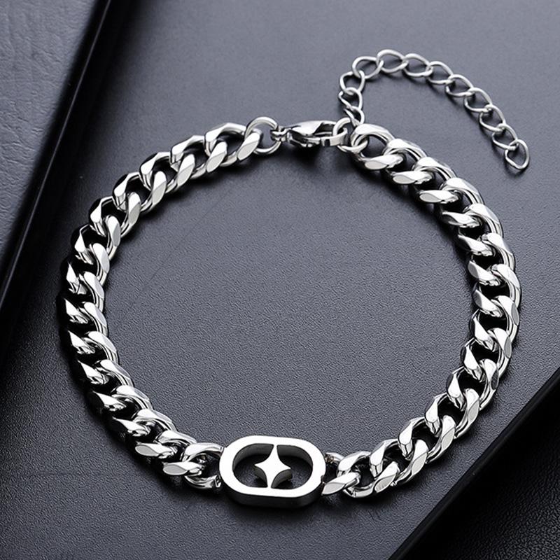 Retro Star Cuban Link Chain Bracelet For Men Stainless Steel Punk Gothic Hiphop Accessories Designer Unisex Trendy Gift