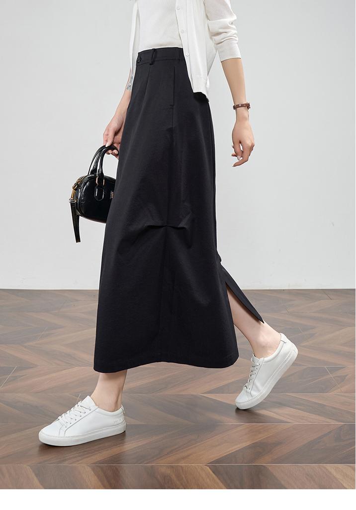 Design sense, pleated workwear style, half skirt, women's A-line skirt, handsome long skirt