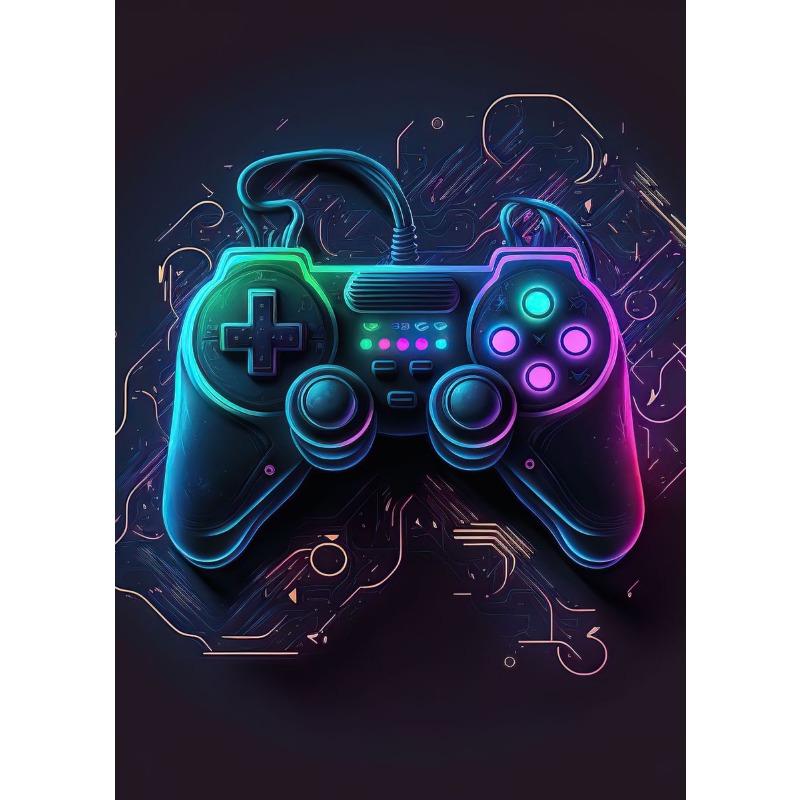 Cooles Gaming Wandbild Leinwandgemälde, Bunter Gamer Controller, Neon Pop Poster und Druck, E-Sports Raumdeko, Geschenk, Ohne Lichter