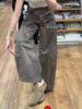 Women's Retro Military Green Wide-Leg Casual Pants - Spring/Autumn Design, High Street Style, Loose Fit, Slimming.