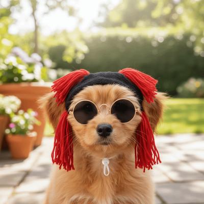 Cosplay Costume Rock Roll Style Pet Leaky Ear Cap Wig Cap Retro Round Glasses Pet Yarn Cap Decorative Funny Cat Hat Photo Props