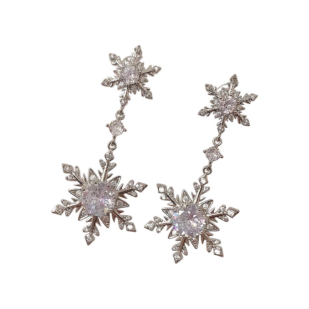 Perfect Gift Pair of Snowflake Tassels Earrings with Zircon Accents for Birthdays Holidays Special Event Women Elegant Jewelry