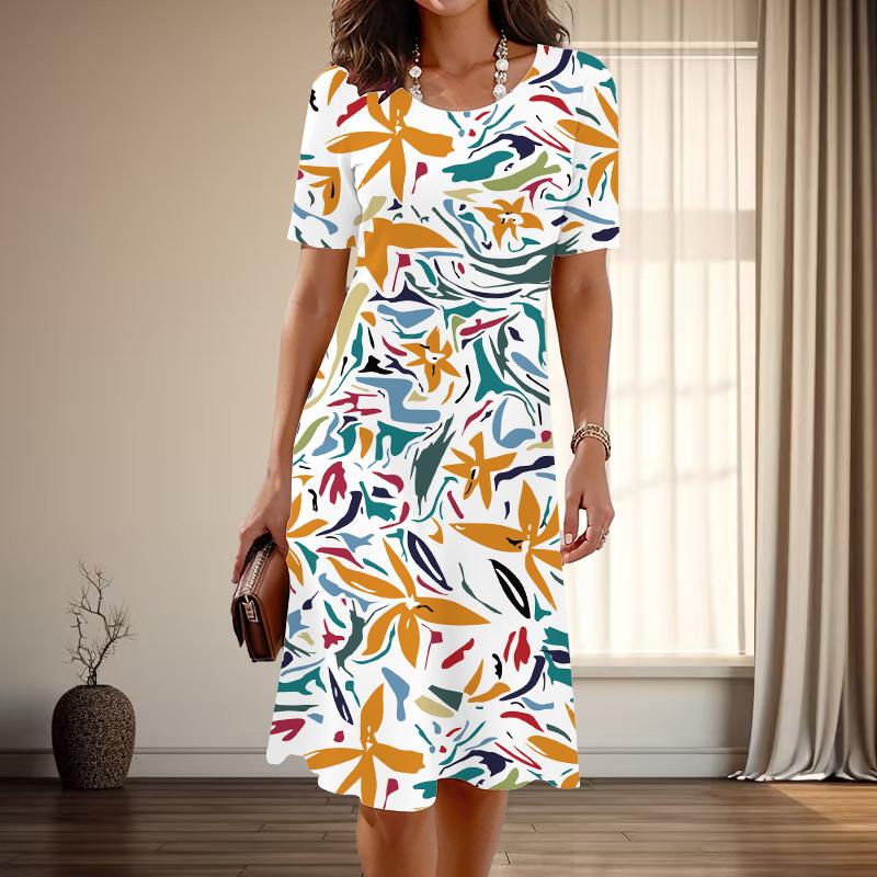 

Женская мода изящный леопардовый принт принт лето весна короткий рукав О-образный вырез повседневные платья 8XL белый