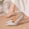 Banquet Dress Wedding Shoes Bridal Shoes Rhinestone High Heels Muse Pointed Thin Heel Single Shoes Crystal