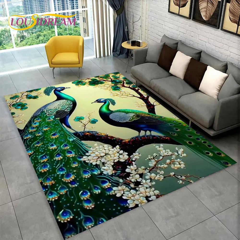 Bird Exquisite Peacock Animal Area Rug,Carpet for Home Living Room Bedroom Sofa Doormat Kitchen Decoration,Non-slip Floor Mats
