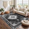 RAKKS Black Grey Mandala Velvet Large Area Rugs,Stain Resistant Anti Slip Backing for Living Room,Bedroom,Vintage Home Decor