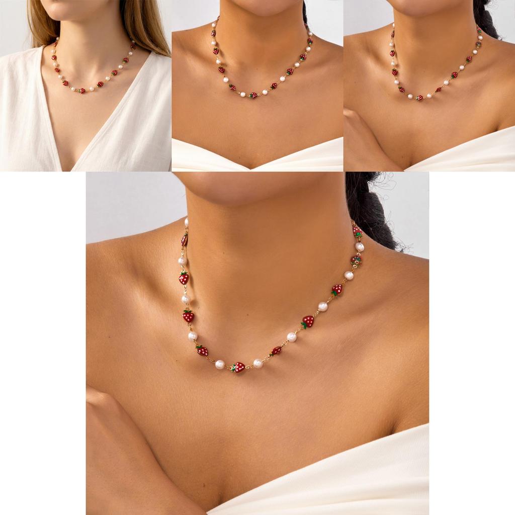 Letní náhrdelník s jahodovým ovocem na slitinovém řetízku pro běžnou dámskou módu