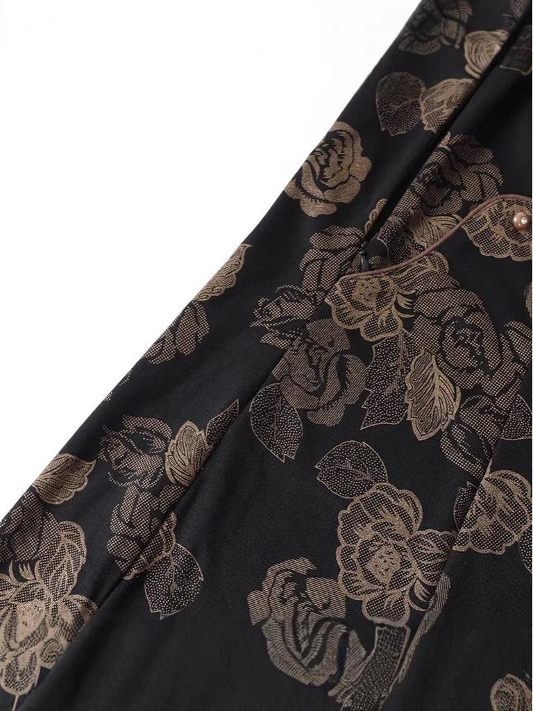 Spring New Plus Size Jacquard V-Neck Dress for Middle-Aged Women - Slimming, Long Sleeve, Stylish