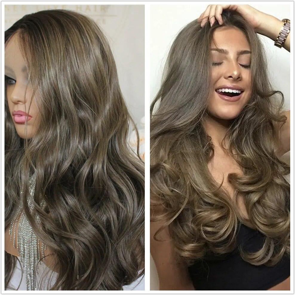 

Синтетический парик фронта шнурка волнистые волосы предварительно выщипанные коричневые волнистые парики шнурка 13x4 для женщин