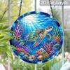 2D Flat Acrylic Blue Sea Turtle Suncatcher Decorative Hanging Ornament, 7.87/11.81inches Summer Underwater World Coral Turtle Design Window Hanging