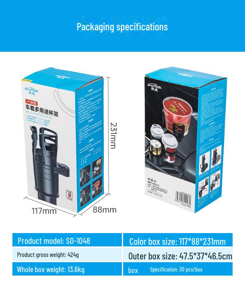 Car Cup Holder Extender and Organizer with Built-in Storage Rack