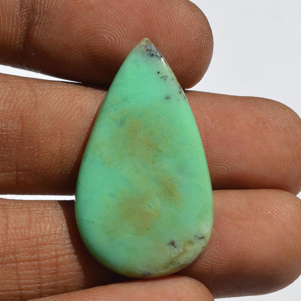Natural Chrysoprase Gemstone Cabochon - Loose Semi Precious Stone 19 Carats Pear Shape 33x19 Mm, Jewelry Craft Supply
