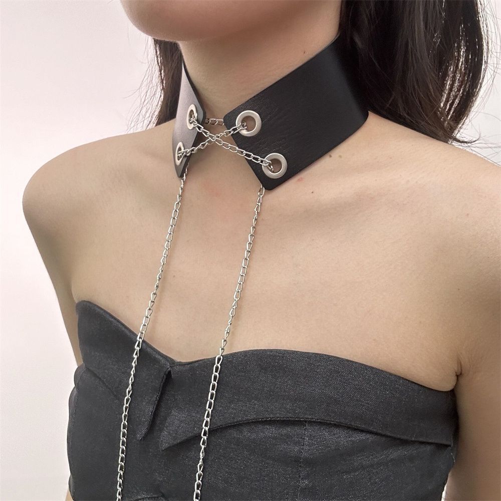 Y2K Gothic Cross Choker Collar Punk Chain Necklace with PU Leather  Adjustable Buckle Kawaii Lolita Cosplay Choker for Girls