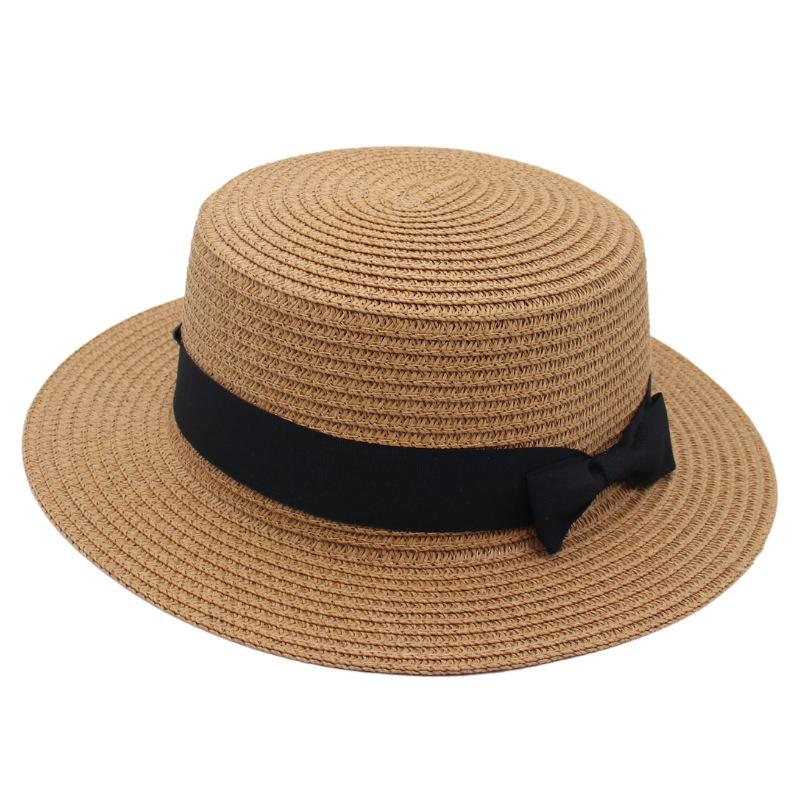 Straw Hat Female Visor Bow Flat Top French Beach Hat Mom Hat Cool Hat Ins Wind