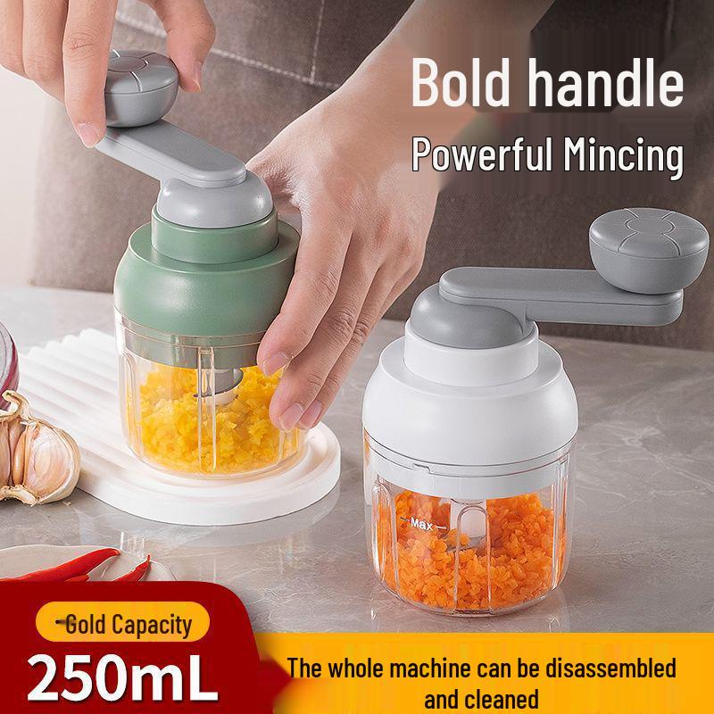 Manual Pull-Crank Garlic Press & Mincer: Compact Handheld Grinder & Chopper