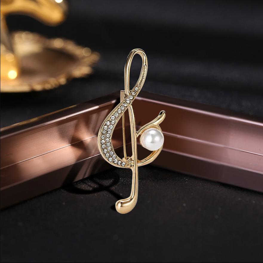 Music Note Large Brooches For Women Men Austrian Crystal Scarf Coat Clips Pins Icon Jewelry Party Dress Broche Decoration Gifts