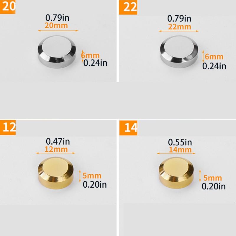 4Pcs Mirror Screw Decorative Cap Nail Cap Brass Golden Silver Bright Surface for Sign Board Diameter 12/14/16/18/20/22mm