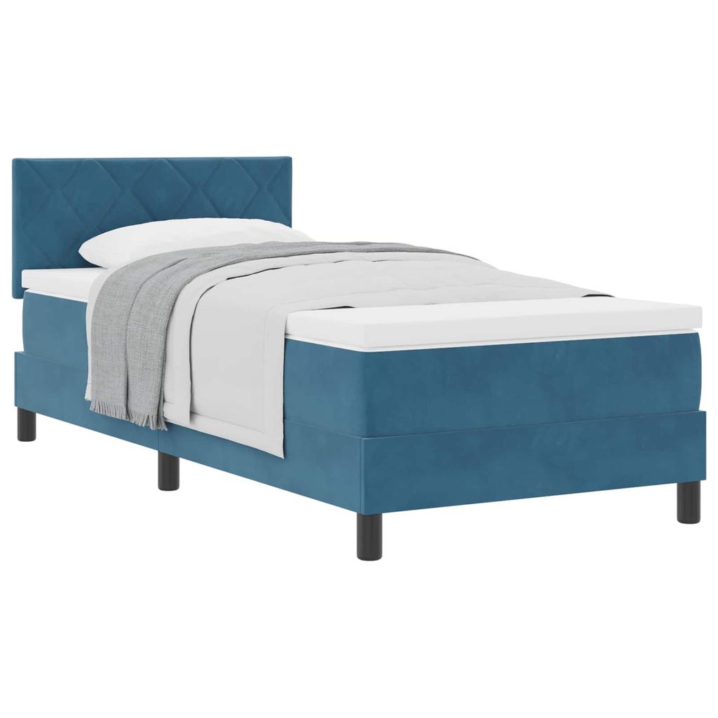 Box Spring Bed with Headboard Dark Blue 90 x 190 cm Velvet