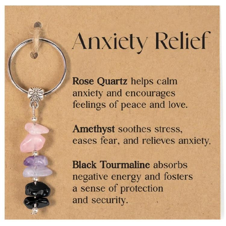 Natural Crystal Stone Keychain Green Chrysoprase Pink Moonstone Rose Quartz Beaded Healing Jewelry For Emotional Balance Gift